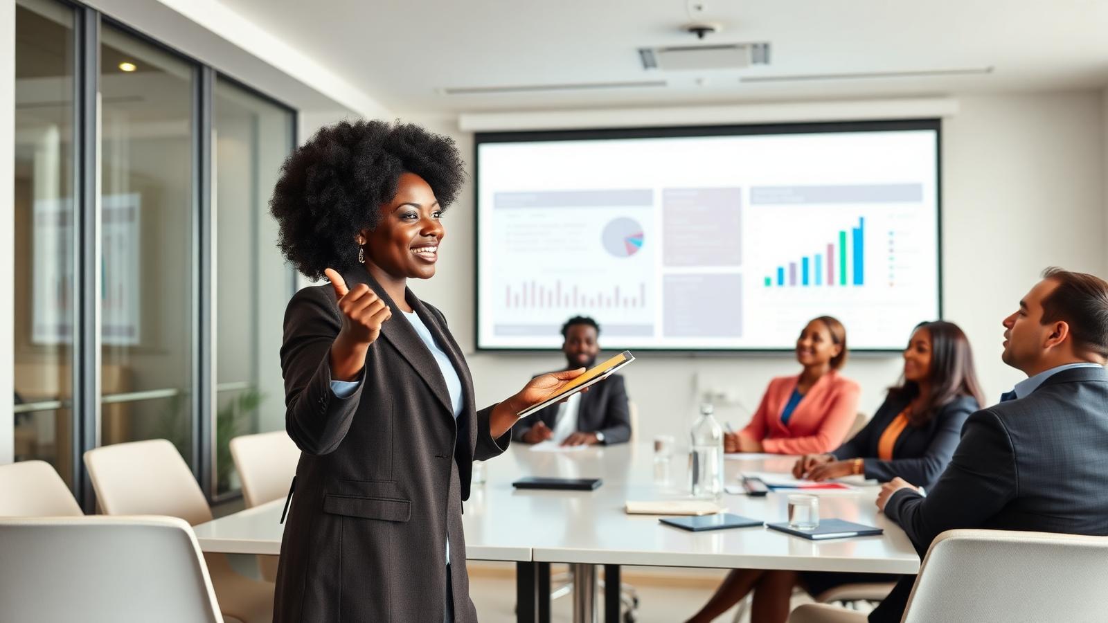 Team reviewing performance results in a boardroom